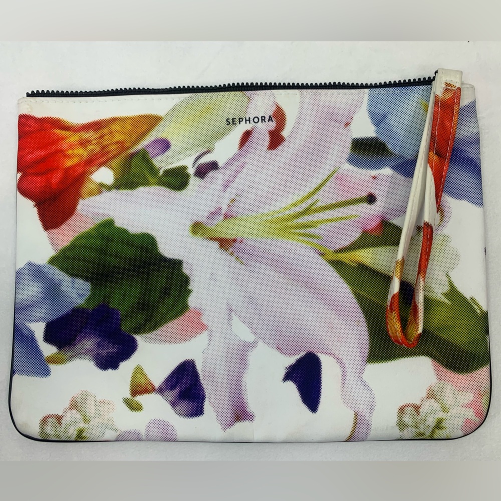 Sephora Cosmetic Travel Bag‎ Makeup Carrying Case Floral Wristlet Tablet 13 x 10